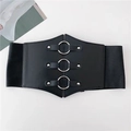 Breiter schwarzer elastischer Taillengürtel für Damen mit silbernen Ringen und Punk-Nieten - Schwarz 68cm