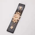 Cintura elastica in vernice nera con fibbia a testa di leone dorata e perle eleganti - Nero