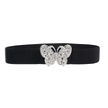 Elastischer Taillengürtel mit funkelnder silberner Schmetterlingsschnalle und Strass - Strass Schmetterling Schwarz