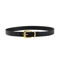 Détail de la ceinture en cuir noir avec boucle ardillon carrée en or mat sur fond blanc - Noir