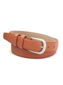 Minimalist tan leather belt with silver needle buckle and stitching for jeans - Brown