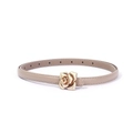Ceinture fine en cuir PU beige pour femme avec boucle en métal rose 3D dorée - Khaki (Rose Buckle)