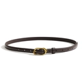 Slim dark brown leather belt with gold irregular oval buckle and fine stitching - Coffee