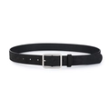 Dettaglio della cintura in pelle nera opaca con fibbia ad ardiglione quadrata argento - 105cm x 2.8cm / Nero