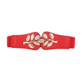 Ceinture élastique rouge pour robes avec boucle en métal dorée en forme de feuille - Rouge