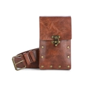 Retro steampunk brown faux leather waist bag set with vintage bronze rivets and buckle belt - Style 1 - Vertical Bag / Brown