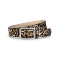 Retro leopard print waist belt with frosted silver square buckle for men and women - Leopard Print