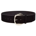 Women's wide black faux suede belt featuring a polished silver semicircular buckle - Silver Buckle (White Buckle + Black) / Black