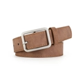 Brown frosted suede leather belt with a matte silver square buckle and contrast stitching - Camel