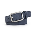 Minimalist square buckle belt in navy blue frosted leather with precision stitching - Navy Blue