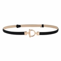 Women's slim black leather belt with golden OT buckle and adjustable minimalist design - Black (OT Buckle)