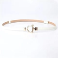 Minimalist slim white leather belt for women featuring a gold metal OT buckle design - White (OT Buckle)