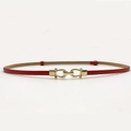 Cintura sottile in pelle verniciata rossa per donna con elegante fibbia a ferro di cavallo - Rosso - Gancio