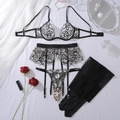 Set lingerie nera con ricamo a motivo serpente e dettagli in pizzo pregiato - S / Nero Beige