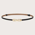 Cintura sottile da donna in pelle verniciata nera con elegante fibbia dorata a ferro - Nero - Gancio