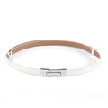 Cintura sottile in pelle verniciata bianca da donna con fibbia argento e interno marrone - Bianco - Fibbia a Inserimento