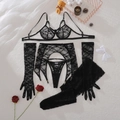 Ensemble de lingerie en dentelle noire avec porte-jarretelles et bas sur fausse fourrure - S / Noir