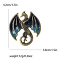 Broche de dragón dorado con alas de esmalte verde azulado, accesorio de 4,2cm x 3,8cm - Estilo Dragón Azul (4402-BL) / Azul