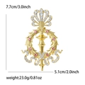Broche sceptre baroque luxueuse plaquée or 18 carats avec gemmes roses et cristaux clairs - Rose
