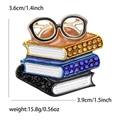 Enamel book stack and eyeglasses brooch with rhinestones for men and women - Blue