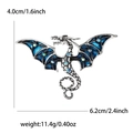 Elegante spilla a forma di drago con ali in smalto blu e strass colorati - Blu