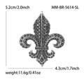 Vintage silver fleur-de-lis brooch with black crystals, measures 5.2x4.3cm and weighs 11.6g - Black 5614-BK