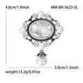 Broche vintage plateado con cristal ovalado, perlas de imitación y colgante de gota - Plateado