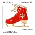 Broche patin à glace de Noël en émail rouge avec flocon doré et strass brillants - Rouge (MM-BR-5617-RD)