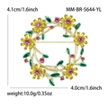 Elegante broche de corona floral dorada con cristales amarillos y esmalte verde - Amarillo (MM-BR-5644-YL)