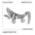 Vintage Silberne Krokodil Brosche mit Strass und feinen Schuppen, 5,5cm Größe - Silber (MM-BR-5619-SL)