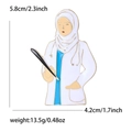 Creative alloy enamel brooch of a female doctor in a white hijab and medical coat pin - White
