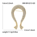 Élégante broche en U dorée avec strass blancs, taille 5,6 cm x 3,5 cm pour femme - Or