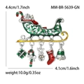 Broche traîneau de Noël en émail avec strass et cinq breloques festives pour les fêtes - Vert 5639-GN