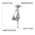 Broche femme élégante en nacre d'abalone avec chapeau et sac à main en forme de cœur - Gris
