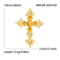Spilla a croce vintage in lega d'oro con opali arancioni e strass rosa 7,0 cm - Rosso Acqua Stile Oro
