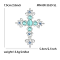 Spilla a croce traforata argento con strass verdi, ornamento alto 7,0 cm - Blu Lago Stile Argento