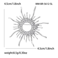 Elegant hollow sun brooch in silver alloy with rhinestones, 4.5cm diameter design - Silver