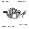 Vintage silver tiger brooch pin for men suits featuring detailed engraving and retro alloy style - Antique Silver (MM-BR-5620-SL)