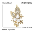 Elegant gold flower brooch with white pearls and rhinestones, size 4.9cm by 3.0cm - Gold