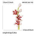 Elegante spilla a ramo floreale con fiori rosa smaltati e foglie di smalto verde - Rosso