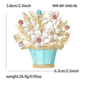 Elegant flower basket brooch with pearls and colorful rhinestones on a gold alloy base - Blue