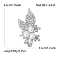 Elegant silver flower brooch with three pearls and sparkling rhinestones 4.9cm long - Silver