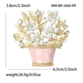 Elegant floral basket brooch with gold finish, white pearls and colorful crystals - Pink
