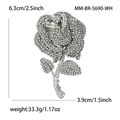 Elegante spilla a rosa con strass pavé in argento, spilla floreale alta 6,3 cm per donna - Stile Bianco (MM-BR-5690-WH)
