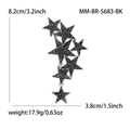 Spilla a grappolo di stelle con strass argentati completa di misure e peso del prodotto - Nero