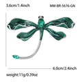 Exquisite silver dragonfly brooch with green enamel and faceted rhinestones 6.0cm wide - Green