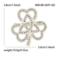 Eleganter goldener Kleeblatt-Anstecker mit Strasssteinen, Größe 3,8 cm x 3,6 cm - Gold