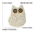 Funkelnde Eulenbrosche mit irisierenden Strasssteinen und Größenangaben 4,1x3,3 cm - Weißer AB-Strass Katze Stil / Weiß (MM-BR-5681-WH)