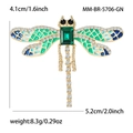 Elegante goudkleurige libelbroche met groen kristal en kleurrijke emaille vleugels - Libel Broche (MM-BR-5706-GN) / Groen