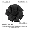 Handmade black fabric flower brooch with layered satin texture and 5.5cm diameter size - Black (7126-BK)